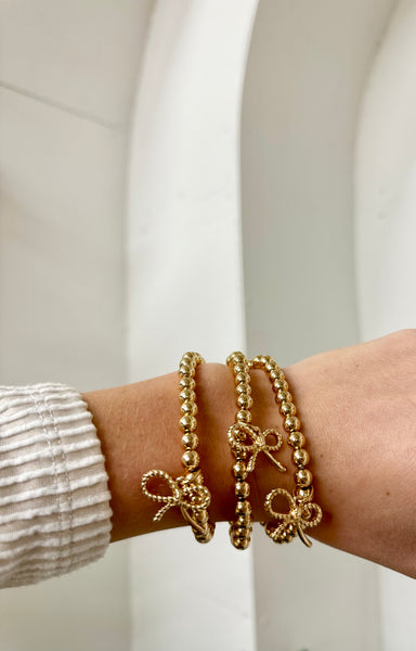 Gold Bow Beaded Bracelet Set