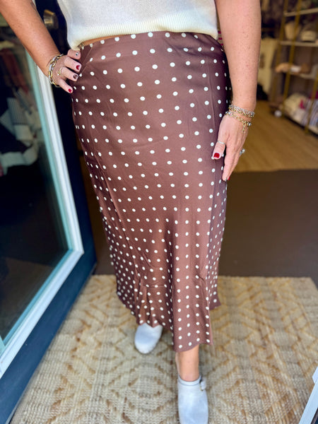 Chocolate Brown Silk Polka Dot Skirt