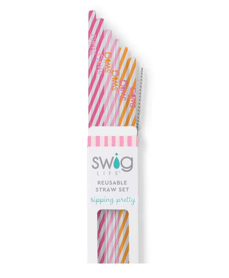 Swig Sherbet Stripe Reusable Straw Set
