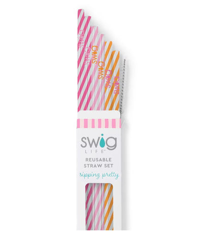 Swig Sherbet Stripe Reusable Straw Set
