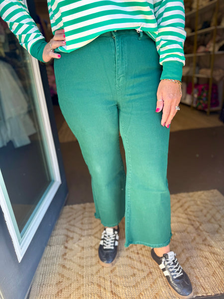 Zenana Hunter Green Frayed Hem Pants
